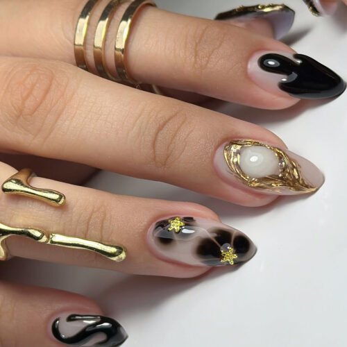 JP3788-Noir Floral French Press-Ons: Salon-Perfect Nails In Minutes, Not Hours (Reusable, Waterproof & Pain-Free!) ​​Tired of Salon Struggles?​