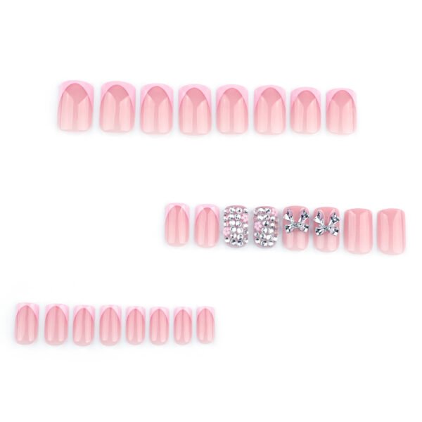 JP3658-Effortlessly Bold French Tips: Reusable Metal Bow Nails w/ Bling ✨