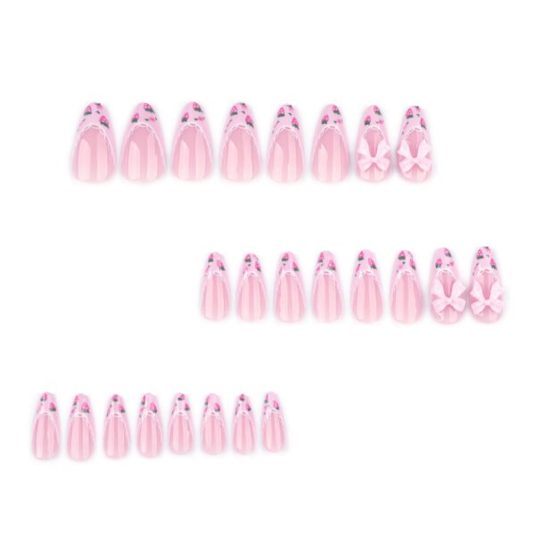 JP3858-Strawberry Fields Almond Nails | 3D Bow & Berry French Tips | Waterproof Cottagecore Press-Ons​​  ​​Subtitle:​​ Salon-Grade Whimsy That Survives Farmers' Markets & Flower Crowns