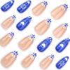 JP3538-Bohemian Rhapsody Almond Nails | Ceramic Blue Hearts & Tribal French Tips | Waterproof Festival-Ready Press Ons​​  ​​Subtitle:​​ Salon-Grade Artisan Nails That Survive Desert Sunsets & Ocean Depths