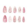 JP3403-✨ ​​Monet’s Garden at Your Fingertips: Reusable Pink Ombré Almond Nails w/ 3D Roses​​ Salon-Grade Impressionist Art — Zero Dry Time, Zero Regrets