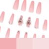 JP1699-Indulge in Effortless Luxury: Long Reusable Coffin False Nails French Tip (Nude Pink, Pearls, Diamonds)