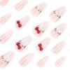 JP3598-Sweet Escape Almond Tips: Salon-Grade Press-Ons with 3D Bows & Blissful Gradient