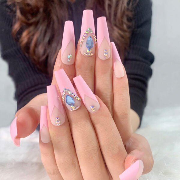 JP1087-✨ Ocean Blue Diamond Ballet Press-Ons: Waterproof French Elegance, Reusable & Dazzling For Confident Dreamers, Busy Professionals & Ballerina Souls – Salon-Grade Glam in Minutes!