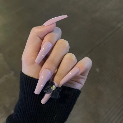 JP1060-Dreamy Lilac Ballet Bows Press-Ons: Salon-Length Luxury, Waterproof & Reusable For Elegant Rebels, Busy Dreamers & Balletcore Lovers – Perfect Nails in 90 Seconds!