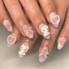 JP4006-Blushing Almond Dreams: J-Beauty French Press-Ons with Bows & Hearts​​ ​​Cruelty-Free • Waterproof • Hypoallergenic​