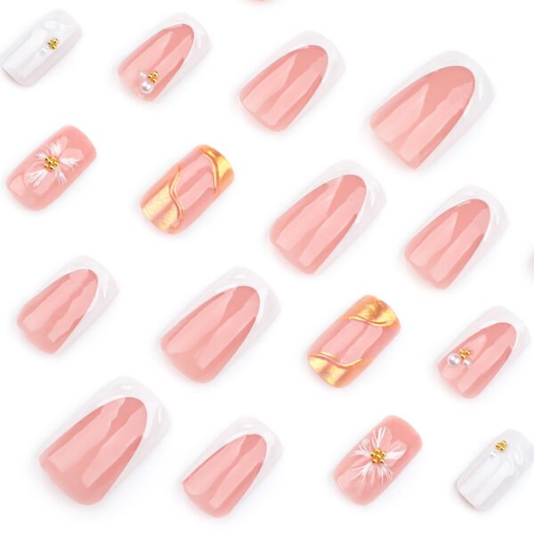 JP3713-Elevated French Nails: 3D Sunflower Minimalism | Reusable Salon-Grade Press-Ons ​​Understated Luxury Reborn: Effortless Garden Elegance at Your Fingertips​