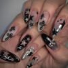 JP3529⚔️ ​​ Hellhound Nails: Rebel Almond French Tips with 3D Stars & Crosses (Salon-Slayer) - Waterproof Reusable  🖤 ​​​​ Arm Your Fingertips: 90-Second Concert-Ready Badassery That Outlasts Mosh Pits & Judgmental Relatives