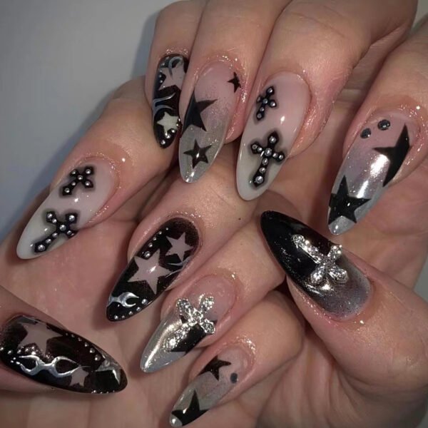 O1CN01DKBgg02NGHuW8dQsv_!!4234819935-0-cib JP3529⚔️ Hellhound Nails: Rebel Almond French Tips with 3D Stars & Crosses (Salon-Slayer) - Waterproof Reusable 🖤 Arm Your Fingertips: 90-Second Concert-Ready Badassery That Outlasts Mosh Pits & Judgmental Relatives
