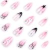 JP3751-Secret Garden Almond Nails: Reusable Press-Ons with Gentle Tulips & Bunny Charm
