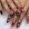 JP3563-Badass French Tip Almond Press Ons: Edgy 3D Roses, Gems & Cross Charms ​​Rebellious Salon-Grade Nails in Minutes - Reusable & Waterproof​