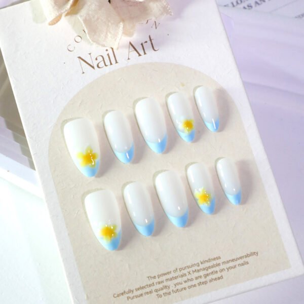 JL0667-Azure Dream French Press On Nails | Weightless Tropical Florals Reusable Short Round Escapism – Saltwater & Sun Proof