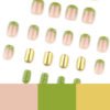 JP3992-Fresh Green French Press-Ons with Gold Mirror & 3D Accents | Reusable Salon Nails​