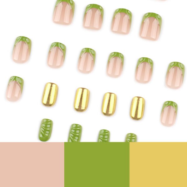O1CN01DwG7Ns2NGHz65InHQ_!!4234819935-0-cib JP3992-Fresh Green French Press-Ons with Gold Mirror & 3D Accents | Reusable Salon Nails