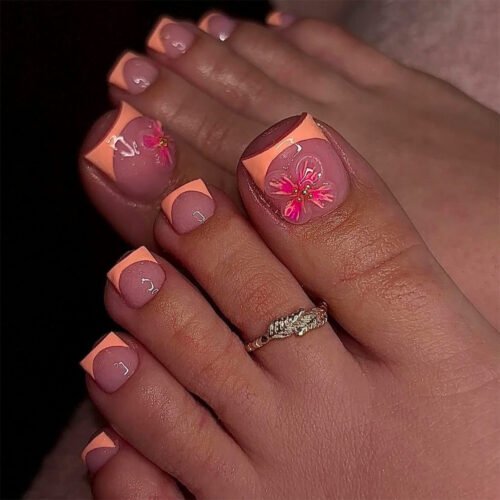 JP3813-Vibrant 3D Orange French Toenails: Salon-Grade Summer Pedicure in 5 Minutes​​  ​​Ditch Salon Chair Struggles​