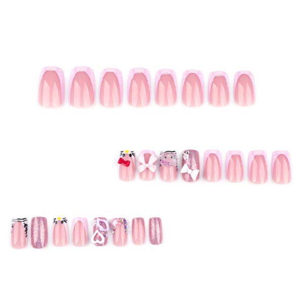 JP3652-Kawaii Meow French Press-Ons: Reusable Pink Cat Nail Set with Bows - Waterproof & Salon-Grade