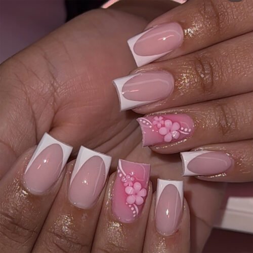 JP3892-Elegant French Floral Press-On Nails: Summer-Ready, Salon-Grade Beauty in Minutes​​  ​​Reimagine Your Nail Routine​