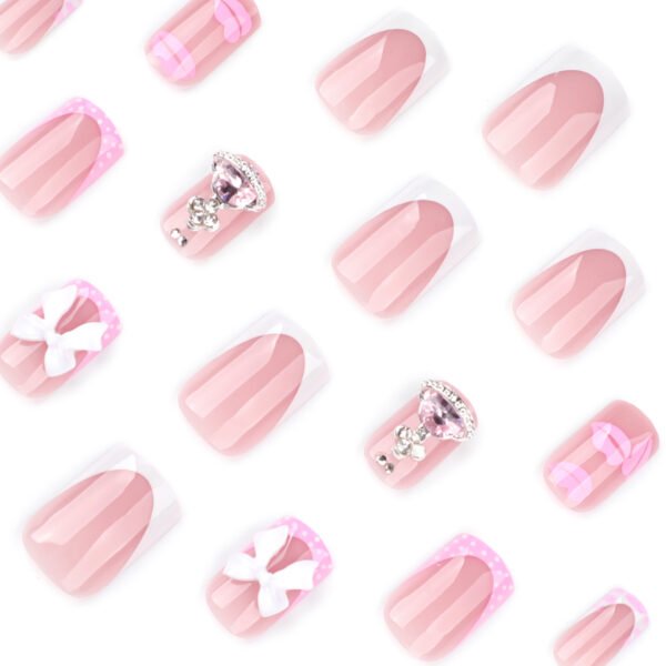 JP3655-Sweet French Kiss Nails | Reusable Pink Lip Print Short Squares