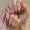 JP3617-✨ Effortless Fairycore: Rosé Buttercup Almond Press-Ons (3D Ice Diamond Bows ✨ Reusable & Waterproof)