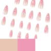 JP3865-Blush Almond Bliss: Short 3D Flower Nails for Effortless Romance (Reusable & Waterproof)
