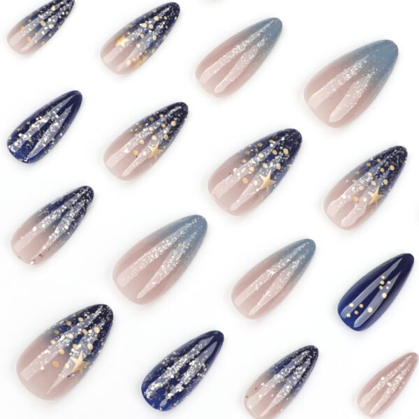 JP3756-Nova Rebellion: Reusable Galaxy French Almond Nails w/ Crushed Stardust​​ Salon-Forbidden Cosmic Edge – Slip On in 7 Minutes