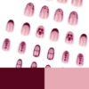 JP3841-Effortless French Flair: Chic Red Tips with Petal Accents for Short Round Nails (Reusable & Waterproof)