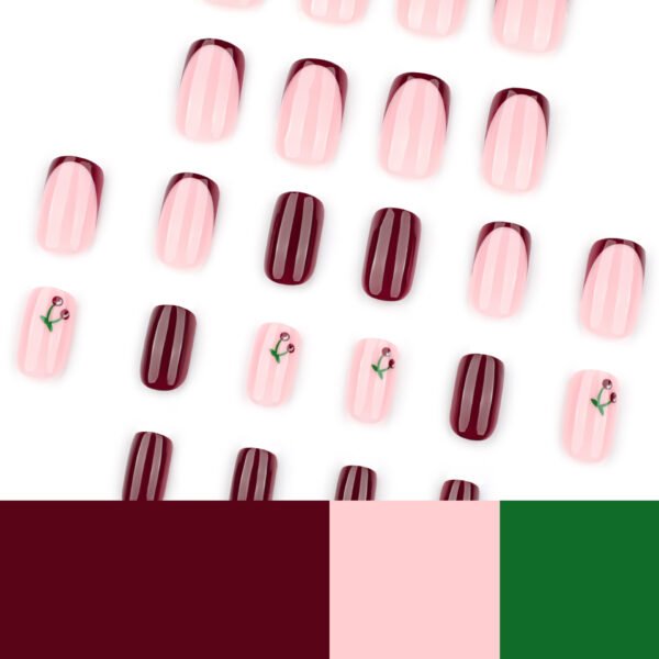 JP3933-The Silent Power Nail: Burgundy French Tip Square Press-Ons with Secret Cherry Daring ​​Salon Polish vs. Boardroom-Proof Edge​
