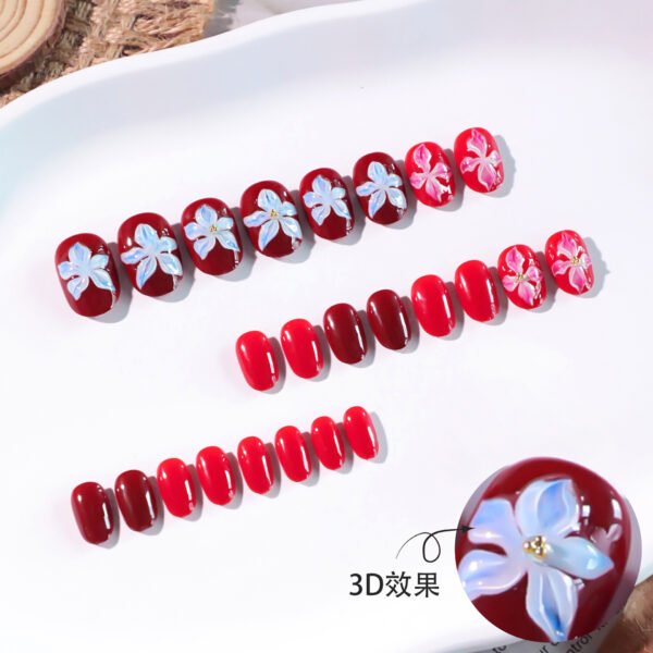 JL0676-Velvet Wine Press On Nails | 3D Rose Shorties Salon-Worthy Florals - Reusable & Kind to Nails