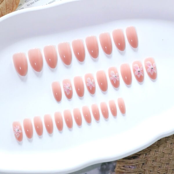JL0684-Blushed Almond Press On Nails | Weightless 3D Blossom French Tips Reusable Short Almond Perfection – Waterproof & Salon-Grade