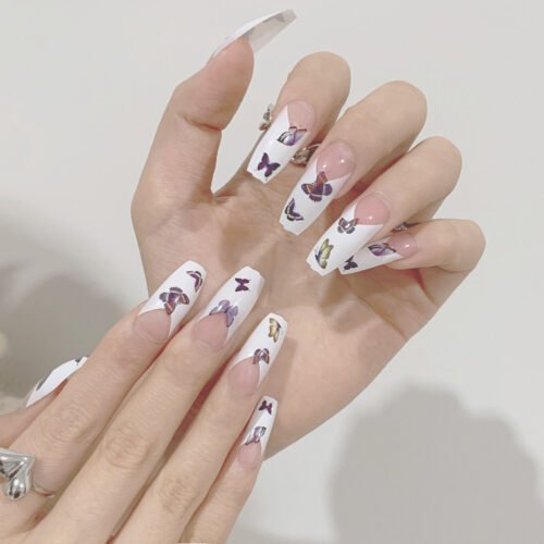 JP1013-🦋 Rainbow Butterfly Ballet Press-Ons: Whimsical French Tips, Waterproof & Reusable​​  For Bold Dreamers & Joyful Rebels — Salon Artistry in 90 Seconds, Not 3 Hours
