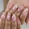JP3882- Luxury Garden French Tips: Reusable 3D Flower Almond Press On Nails with Swarovski Accents (Waterproof)  ​​Salon-Defying Glam in 8 Minutes: Handcrafted Crystal & Daisies - Damage-Free 15+ Day Wear