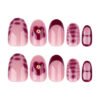JP3841-Effortless French Flair: Chic Red Tips with Petal Accents for Short Round Nails (Reusable & Waterproof)