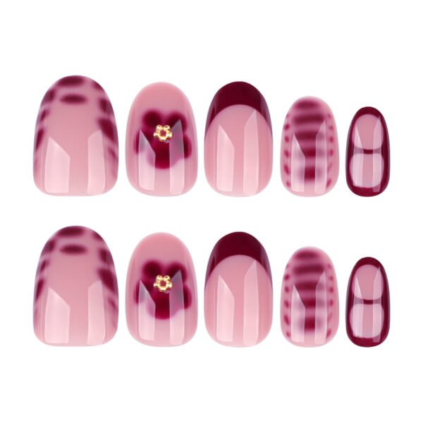 O1CN01KUIBvT2NGHy0LOgwZ_!!4234819935-0-cib JP3841-Effortless French Flair: Chic Red Tips with Petal Accents for Short Round Nails (Reusable & Waterproof)