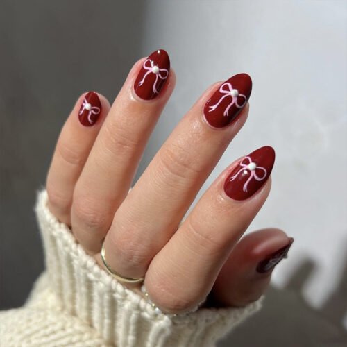 JP3639❤️ ​​​​ Valentine Armor Nails: Red French Tips with Silk Bows - Reusable Waterproof Kiss Resistant  💋 ​​ Your Secret Weapon Against Awkward Gifts & Dull Parties: 5-Minute Holiday Confidence Upgrade