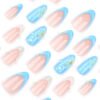 JP3440-Seashore Short Almond Nails | 3D Shells & Dew Drops French Manicure (Reusable Waterproof)​​ ​​Subtitle:​​ ✨ Instant Underwater Elegance ✨ – Salon 3D Art Without Salon Prices or Wait Times!  (Hero Image: Sunlit shot of nails w/ 3D shells/dewdrops beside blue tide pools + seashells)