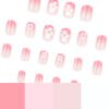 JP3883-Summer Breeze French Press Ons | Blush Gradient & 3D Florals (Short Square)