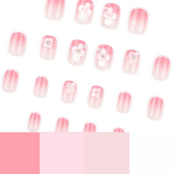 JP3883-Summer Breeze French Press Ons | Blush Gradient & 3D Florals (Short Square)