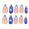 JP3538-Bohemian Rhapsody Almond Nails | Ceramic Blue Hearts & Tribal French Tips | Waterproof Festival-Ready Press Ons​​  ​​Subtitle:​​ Salon-Grade Artisan Nails That Survive Desert Sunsets & Ocean Depths