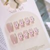 JL0670-Moonbeam Ballet Press On Nails | 3D Pearlescent Blossoms Reusable Short Almond Radiance – Waterproof Temptation