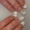 JP2410-✨ Celestial French Almond Nails: Iridescent 3D Stars ✨ Reusable & Waterproof | Salon Elegance in 90 Seconds​​  (For Modern Goddesses: Classic French Meets Cosmic Whimsy!)