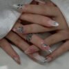 JP3223-🎀 ​​​​ Starry Blush French Tips: Reusable Press On Nails with Crystal Bows & Watercolor Ombre (10 Min Salon Escape)  ✨ ​​TikTok’s #1 Trending Nail Hack: Salon Glam at Drugstore Prices - Zero Tools, Endless Re-Wears