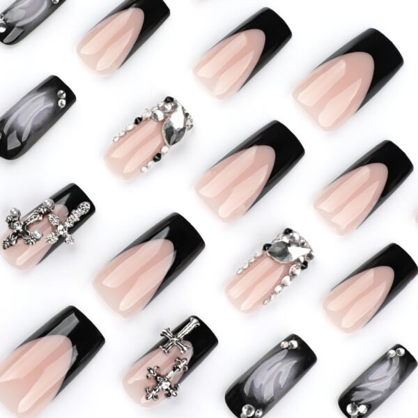 O1CN01MsBoiJ2NGHwfyATNA_!!4234819935-0-cib JP3644-Venom French Coffin Press-Ons: Reusable Black-Pink Nails with 3D Waves & Crosses | Waterproof Rebel Glam