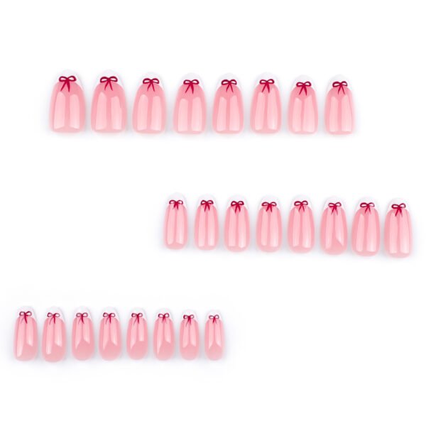 JP3637-French Almond Press On Nails with Red Bow - Reusable Luxury Valentine's Nails (Waterproof)​​  ​​Get Salon-Perfect Valentine’s Manicures in 10 Minutes - No Appointment, No Damage!
