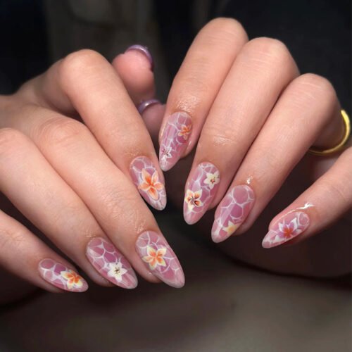 JP3905-SUMMER MARBLE BLOOMS: Reusable French Almonds | Carrara Cool Meets Mediterranean Wildflowers ​​Stuck in Salon While Summer Escapes? Wear Effortless Riviera Elegance.​