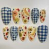 JP3887-Sunny Picnic Fingertips: Short Almond Fruit & Gingham Nails (Reusable + Waterproof!)
