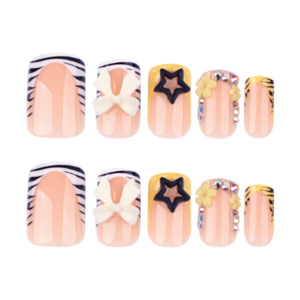 JP3656-Zebra French Press-On Nails | Reusable Animal Print Square Tips (Mid-Length)