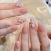 JL0684-Blushed Almond Press On Nails | Weightless 3D Blossom French Tips Reusable Short Almond Perfection – Waterproof & Salon-Grade