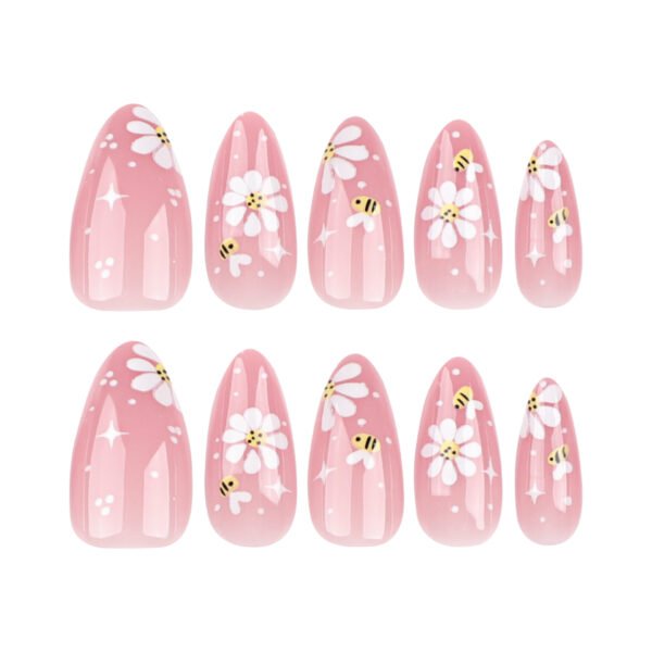 O1CN01NoooUG2NGHrFlLnNA_!!4234819935-0-cib JP3287-Sun-Kissed Garden Reusable Press-On Nails French Tip Short Almond Nails with 3D Bees & Starburst Blooms — Summer’s Sweetest Salon Escape