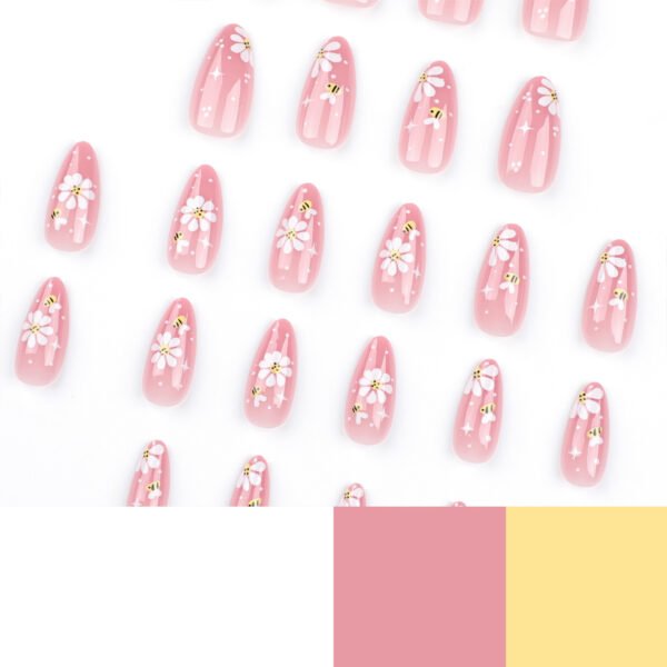 O1CN01NyDv2v2NGHrEAdXmc_!!4234819935-0-cib JP3287-Sun-Kissed Garden Reusable Press-On Nails French Tip Short Almond Nails with 3D Bees & Starburst Blooms — Summer’s Sweetest Salon Escape