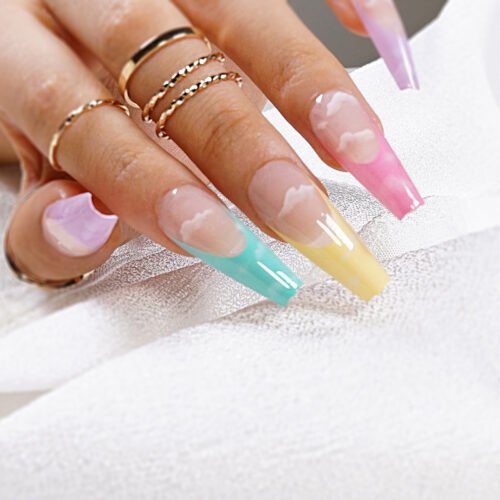 JP1123-Ultimate French Ballet Cloud Press-On Nails: Waterproof, Reusable & Rainbowed Perfection Unlock Effortless Elegance – Salon Results in 3 Minutes. Perfect for Dancers, Busy Queens & Dreamers